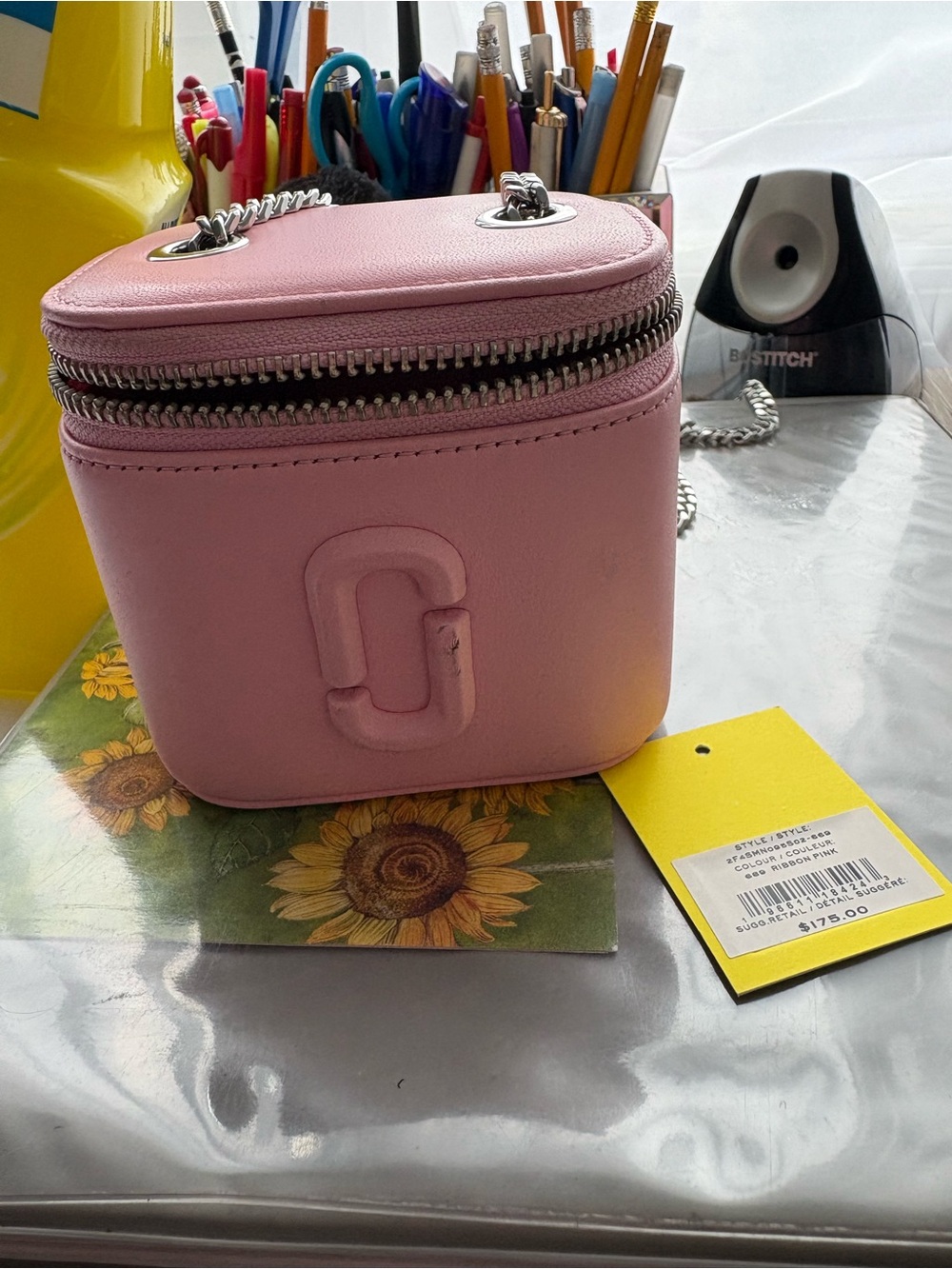Marc Jacobs Pink Leather Box Crossbody Bag with Chain Strap